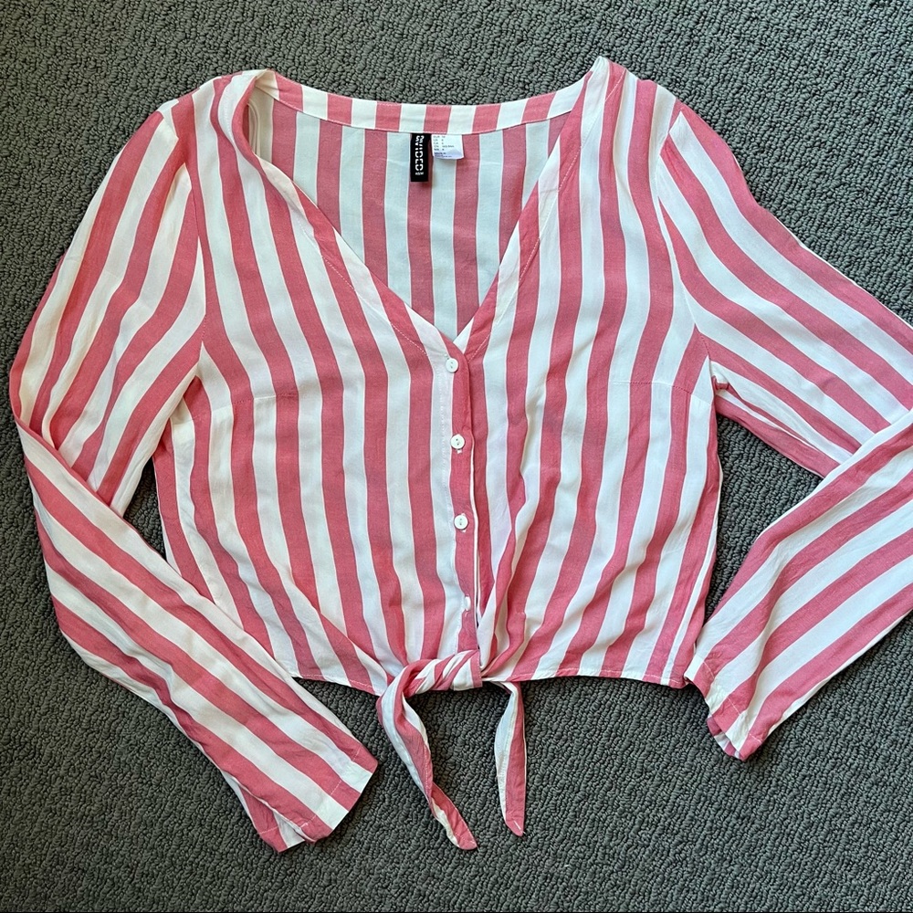 H&M Striped Crop Button Down